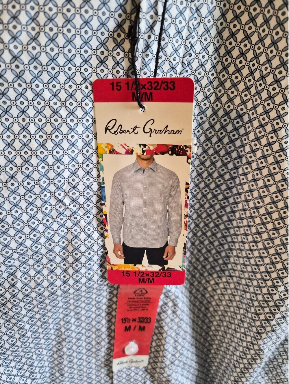 Robert Graham Men's Medium Dress Shirt 15 1/2 x 32/33 Blue Patterned 0290